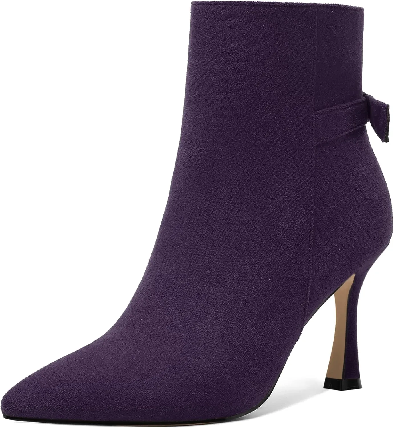 MOVINSTEPS Womens Dating Sexy Solid Zip Pointed Toe Suede Stiletto High Heel Ankle High Boots 3.3 Inch
