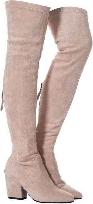 Mtzyoa Thigh High Block Heel Boot Women Pointed Toe Stretch Over The Knee Boots
