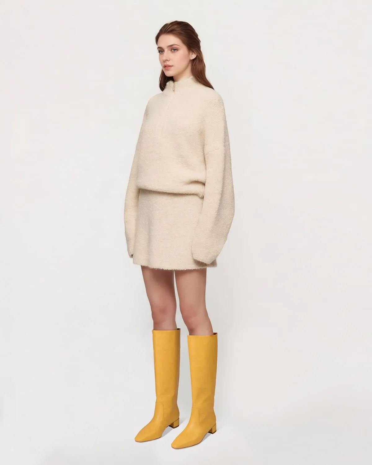 MUCCCUTE Knee High Boots - Boots for Women Square Toe Chunky Heels Tall Boots Pull-On PU Low Block Heel Long Boot