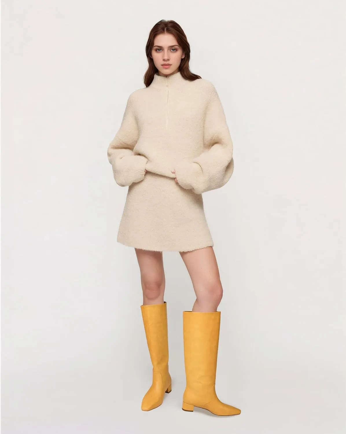 MUCCCUTE Knee High Boots - Boots for Women Square Toe Chunky Heels Tall Boots Pull-On PU Low Block Heel Long Boot