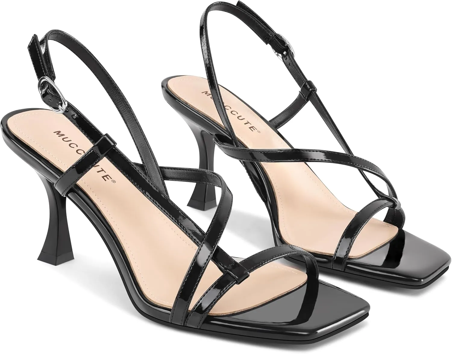 MUCCCUTE Strappy Kitten Heels for Women Square Open Toe Heeled Sandals Ankle Strap Party Prom Wedding Dressy