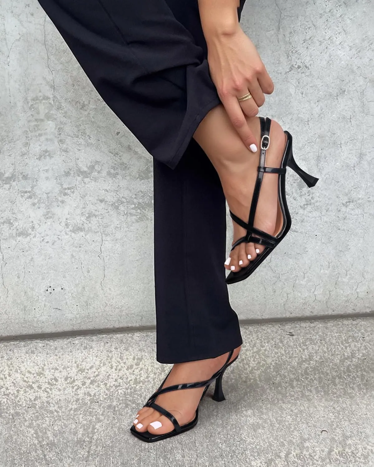 MUCCCUTE Strappy Kitten Heels for Women Square Open Toe Heeled Sandals Ankle Strap Party Prom Wedding Dressy