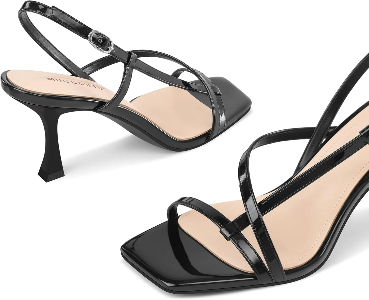 MUCCCUTE Strappy Kitten Heels for Women Square Open Toe Heeled Sandals Ankle Strap Party Prom Wedding Dressy