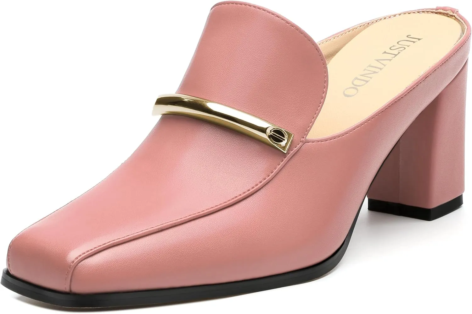 Mules High Heels for Women Loafers Shoes Chunky Heel Closed Square Toe Heeled Sandals Slip On Wedding Office Work Dressy Shoes 3 Inch