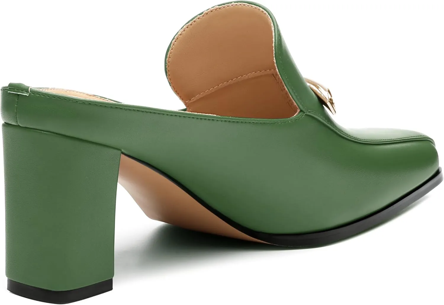 Mules High Heels for Women Loafers Shoes Chunky Heel Closed Square Toe Heeled Sandals Slip On Wedding Office Work Dressy Shoes 3 Inch