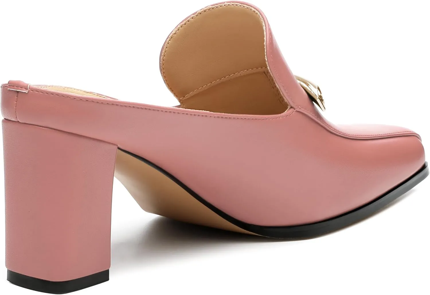Mules High Heels for Women Loafers Shoes Chunky Heel Closed Square Toe Heeled Sandals Slip On Wedding Office Work Dressy Shoes 3 Inch