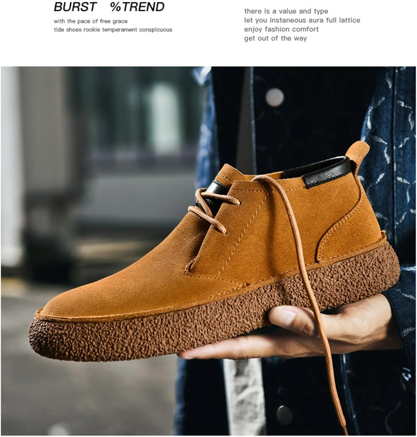Myallfeet Men's Frosted Leather Suede Suede Mid Top Board Shoes Retro Casual Fashion Design Walking Ankle Boots Classic Non Slip Lace Up Suede Oxford Sneakers