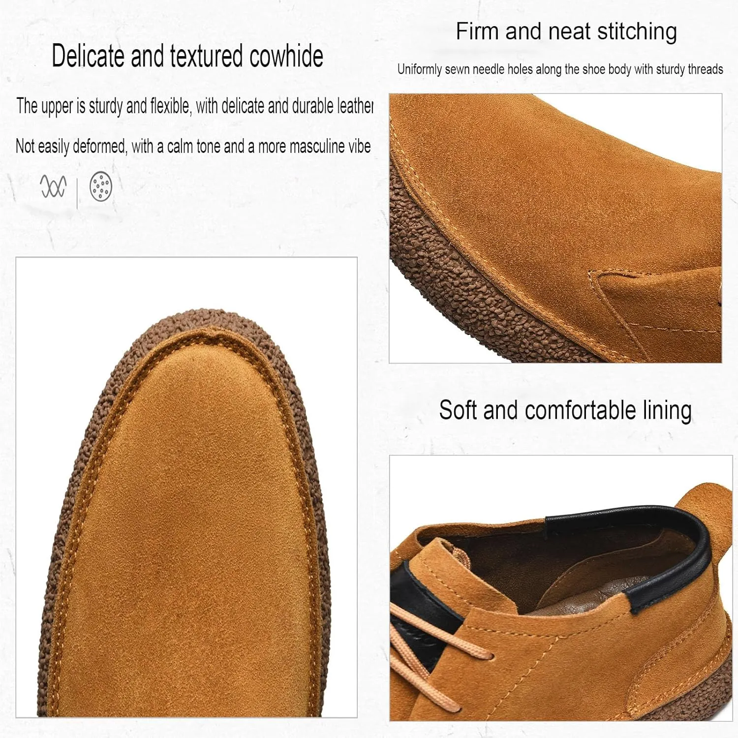 Myallfeet Men's Frosted Leather Suede Suede Mid Top Board Shoes Retro Casual Fashion Design Walking Ankle Boots Classic Non Slip Lace Up Suede Oxford Sneakers