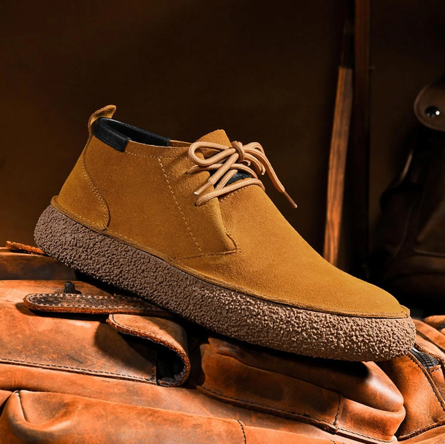 Myallfeet Men's Frosted Leather Suede Suede Mid Top Board Shoes Retro Casual Fashion Design Walking Ankle Boots Classic Non Slip Lace Up Suede Oxford Sneakers