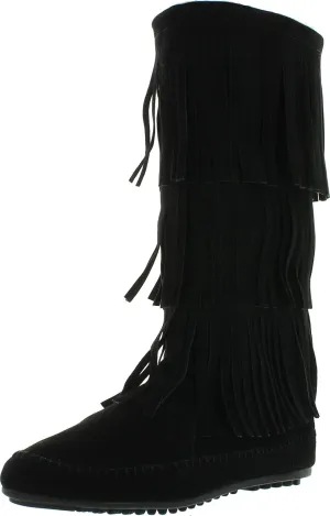 Nature Breeze Womens Cherokee-03 Fringe Mocassin Faux Suede Boots