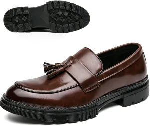 NEKGNL Men's Tassel Slip on Platform Loafers Luxury Round Toe Non-Slip Lug Sole Business Work Office Dress Shoes Summer Breathable Walking Casual Shoes