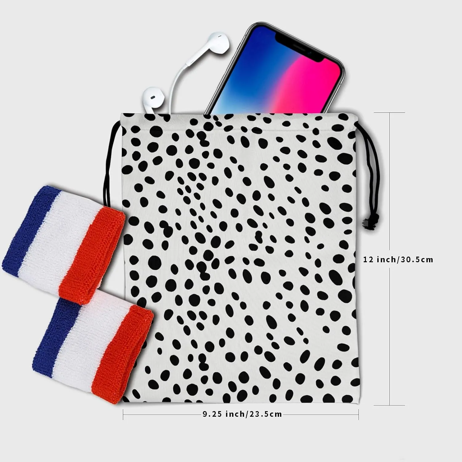 Nerxy Black Dots Gymnastics Grip Bag - Polka Dot Grips Bag Animal Gym Bag for Gymnasts Animal Spots Drawstring Storage Bags Pouch Adjustable