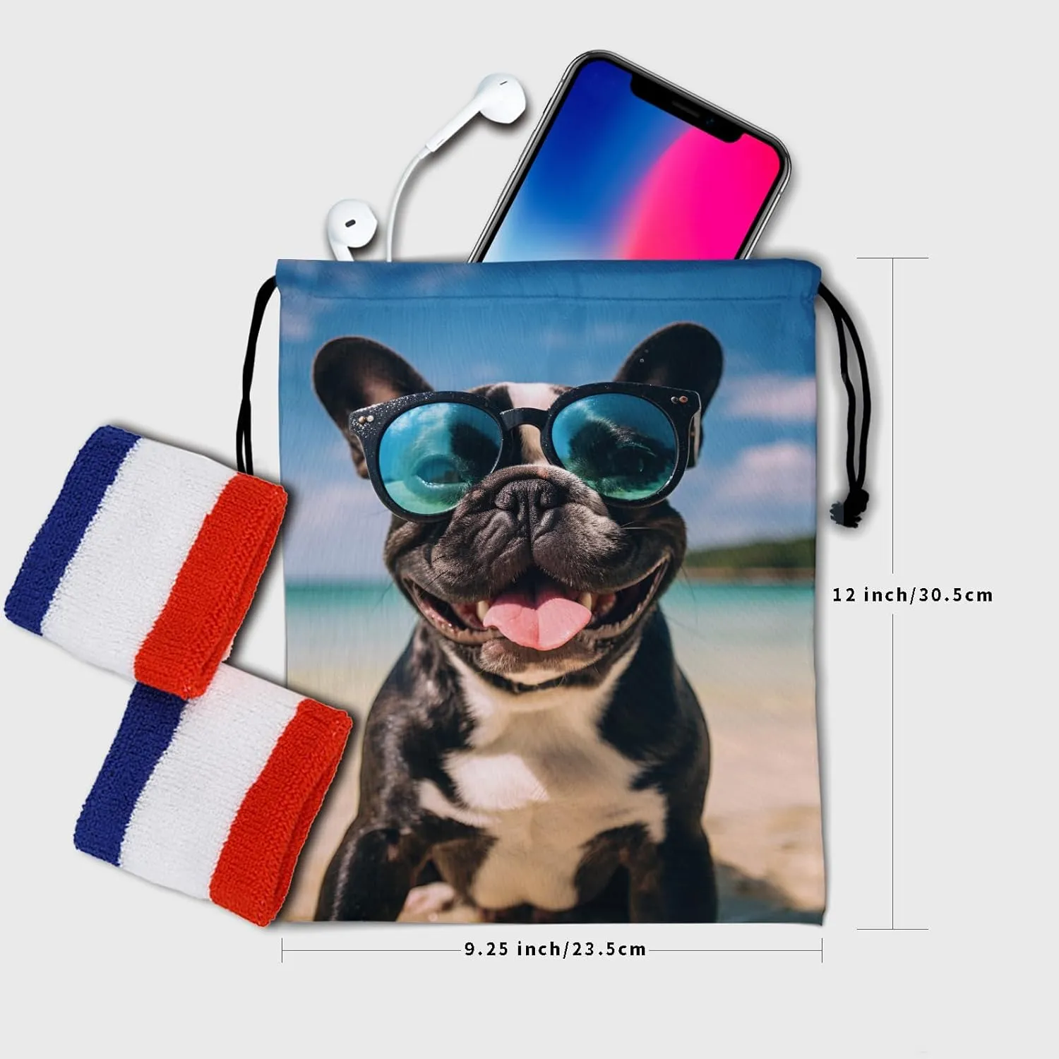 Nerxy French Bulldog Gymnastics Grip Bag - Beach Dog Drawstring Grip Bag for Gymnasts Animal String Bag Pet Gym Drawstring Pouch for Travel Sports