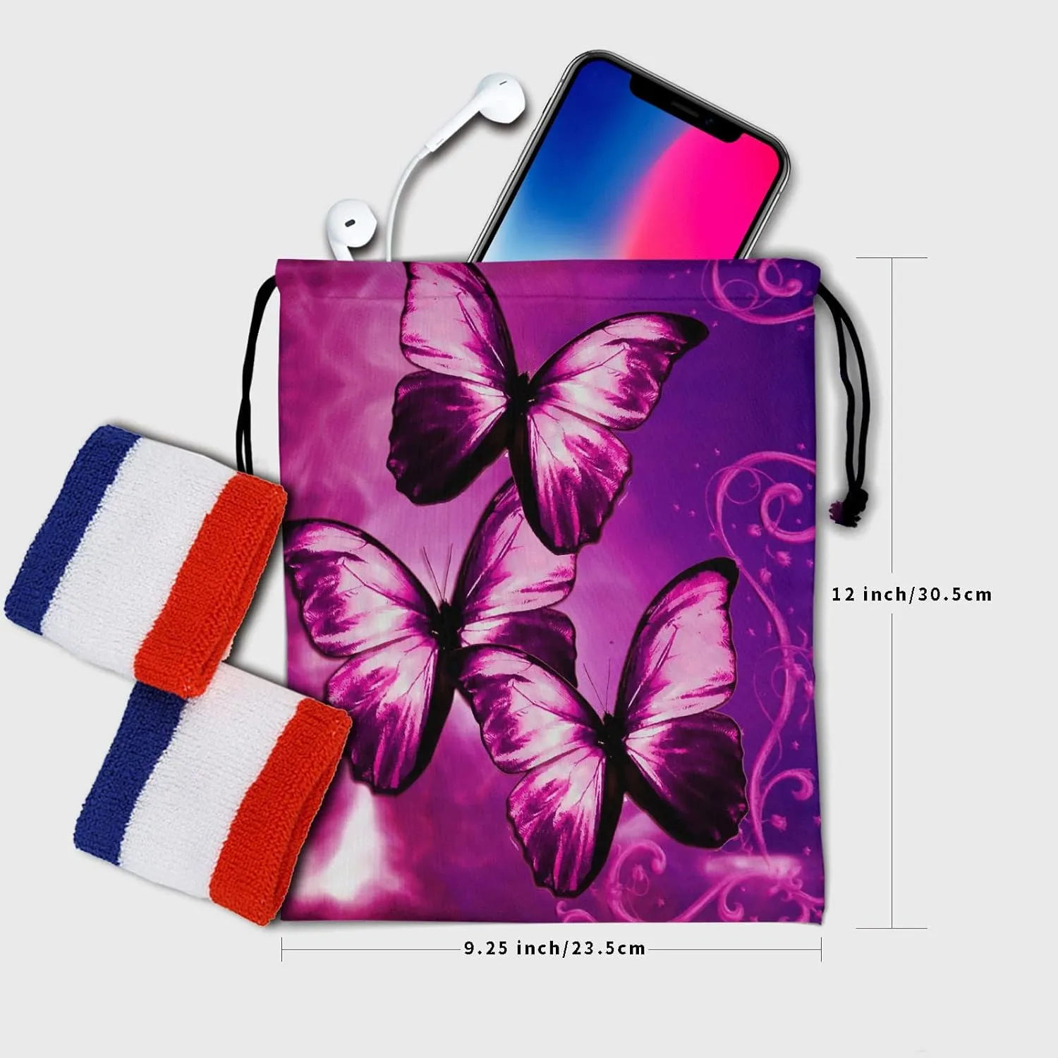 Nerxy Purple Red Butterfly Grip Bag - Pink Butterflies with Cloud Gymnastics Grips Bag Abstract Butterfly Animal Drawstring Storage Pouch