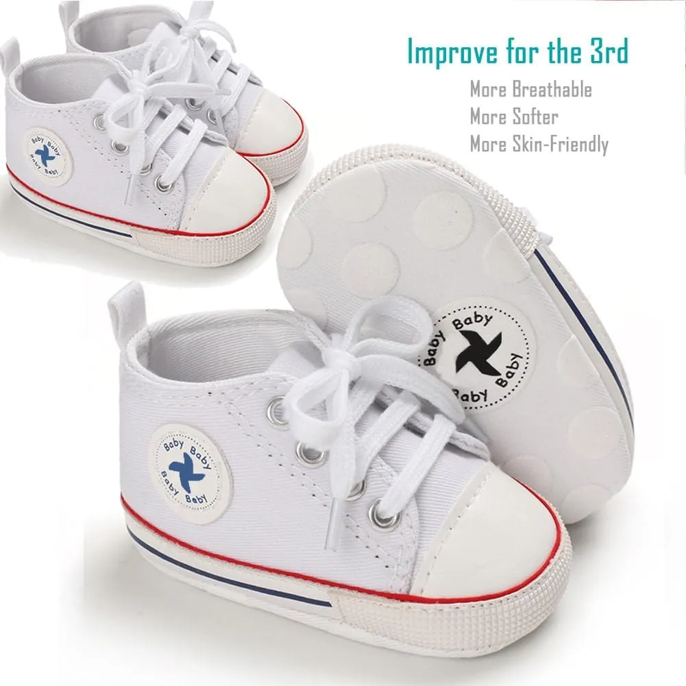 Newborn Baby Girls Boys Canvas Shoes Infant Soft Sole Slip On First Walkers Sneaker Toddler Flat Loafers High Top Crib Denim Unisex Moccasins Shoe