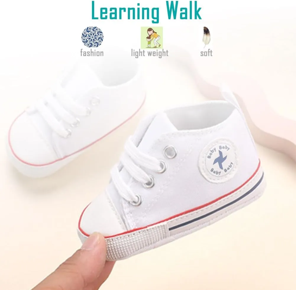 Newborn Baby Girls Boys Canvas Shoes Infant Soft Sole Slip On First Walkers Sneaker Toddler Flat Loafers High Top Crib Denim Unisex Moccasins Shoe