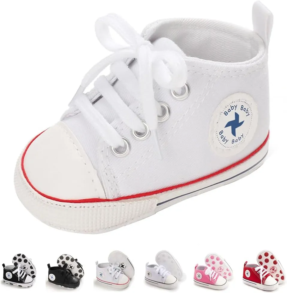 Newborn Baby Girls Boys Canvas Shoes Infant Soft Sole Slip On First Walkers Sneaker Toddler Flat Loafers High Top Crib Denim Unisex Moccasins Shoe