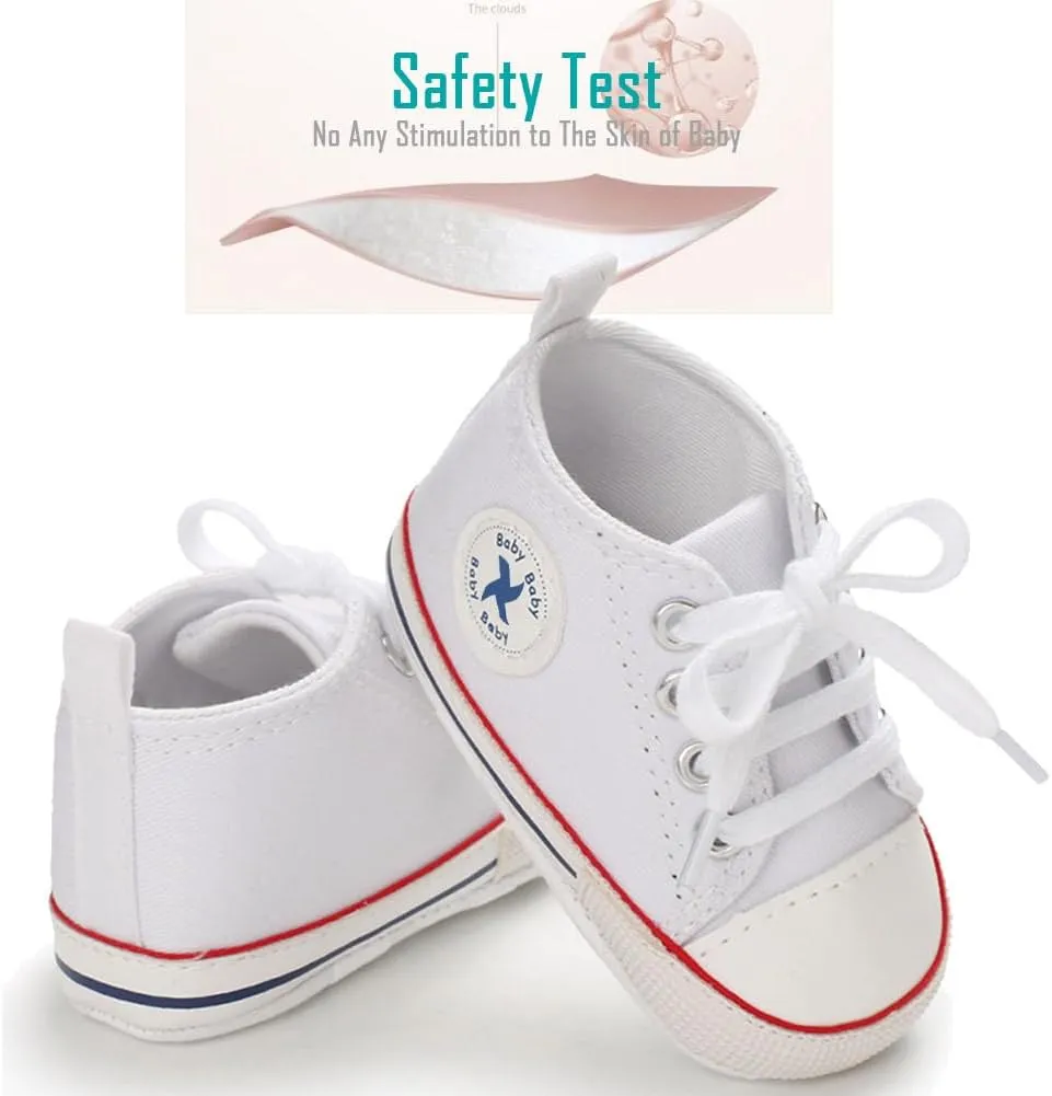 Newborn Baby Girls Boys Canvas Shoes Infant Soft Sole Slip On First Walkers Sneaker Toddler Flat Loafers High Top Crib Denim Unisex Moccasins Shoe