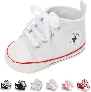 Newborn Baby Girls Boys Canvas Shoes Infant Soft Sole Slip On First Walkers Sneaker Toddler Flat Loafers High Top Crib Denim Unisex Moccasins Shoe