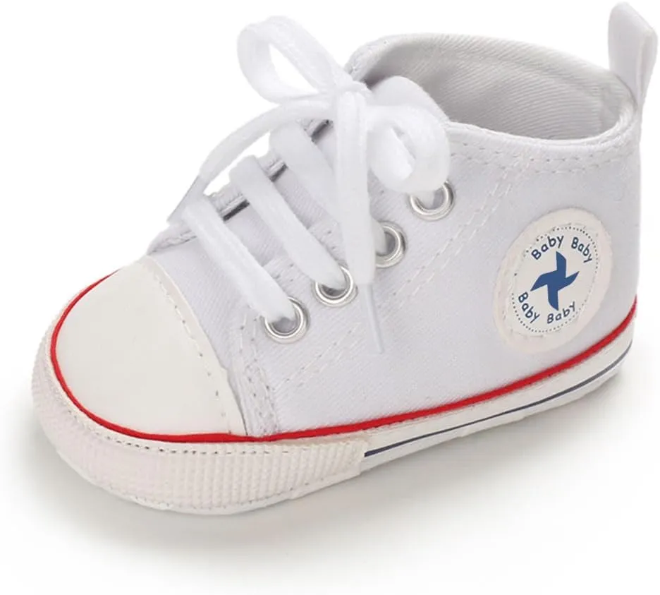 Newborn Baby Girls Boys Canvas Shoes Infant Soft Sole Slip On First Walkers Sneaker Toddler Flat Loafers High Top Crib Denim Unisex Moccasins Shoe