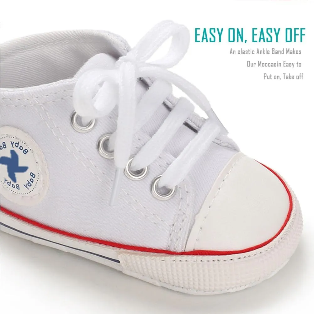 Newborn Baby Girls Boys Canvas Shoes Infant Soft Sole Slip On First Walkers Sneaker Toddler Flat Loafers High Top Crib Denim Unisex Moccasins Shoe