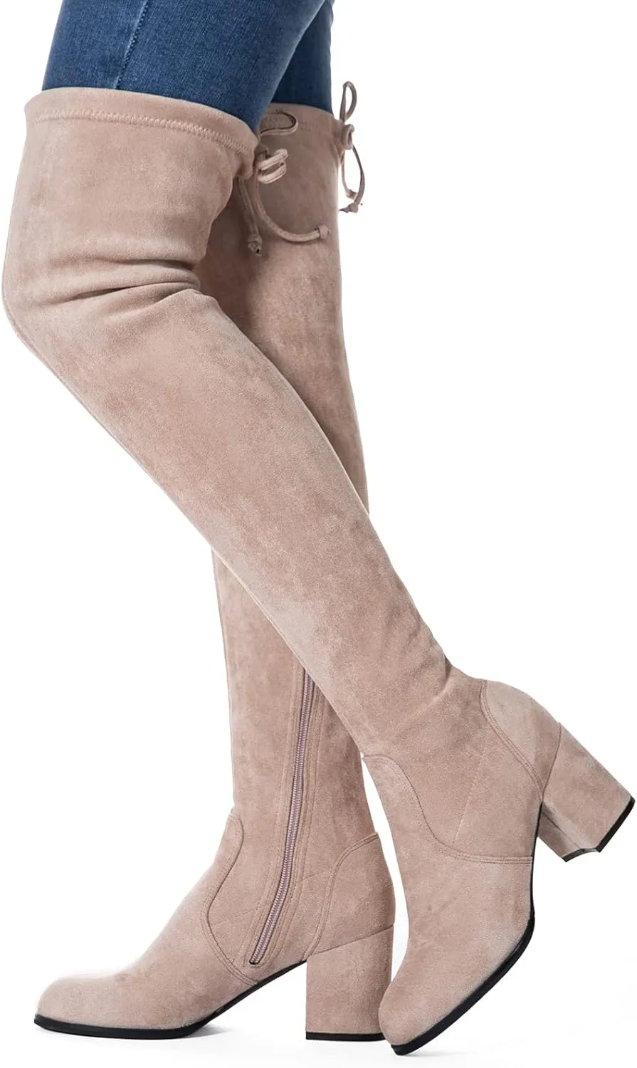 N.N.G Women Over Knee Boots Thigh High Suede Block Heel Lace Up Black Winter Long OTK Comfort