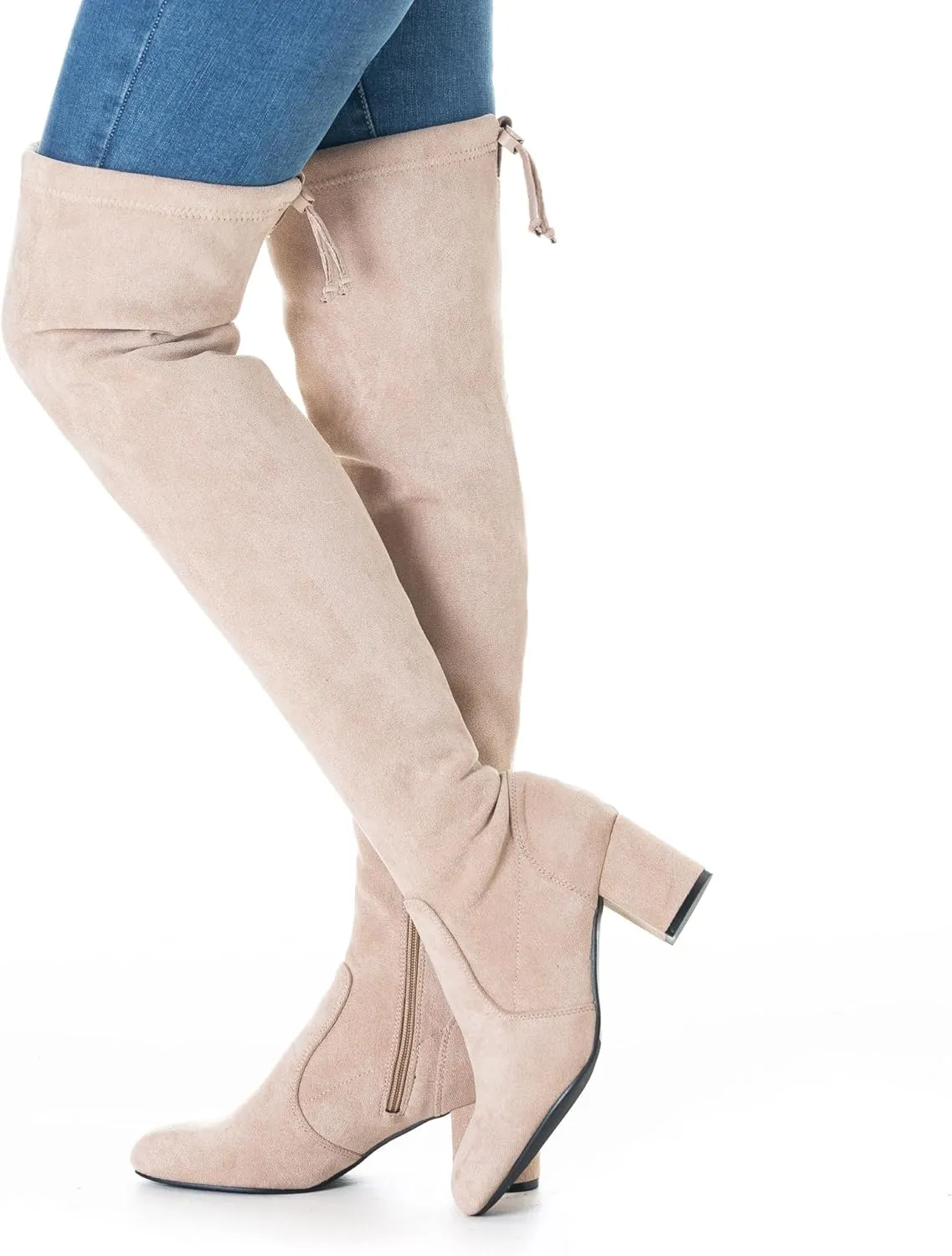 N.N.G Women Over Knee Boots Thigh High Suede Block Heel Lace Up Black Winter Long OTK Comfort