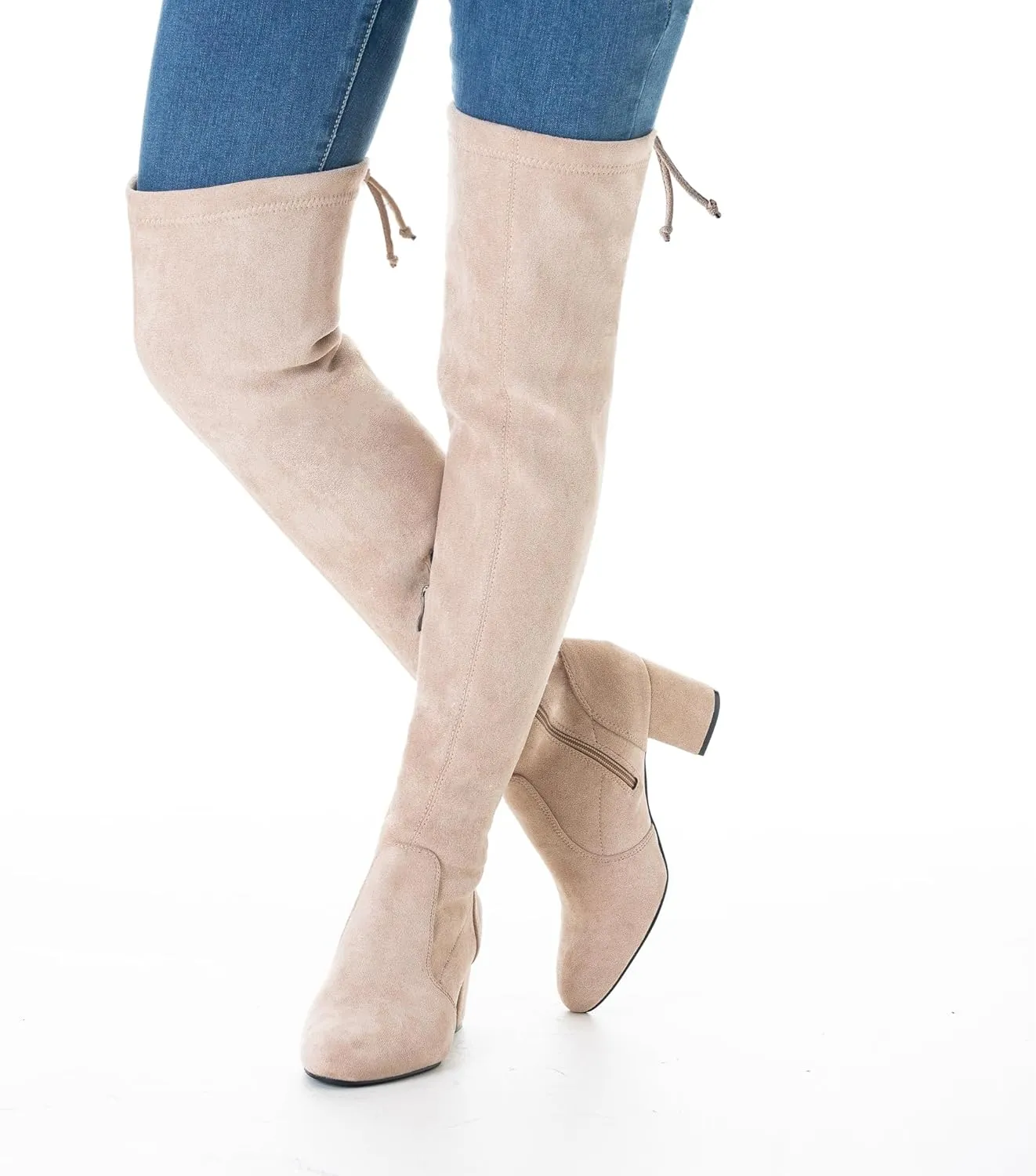 N.N.G Women Over Knee Boots Thigh High Suede Block Heel Lace Up Black Winter Long OTK Comfort