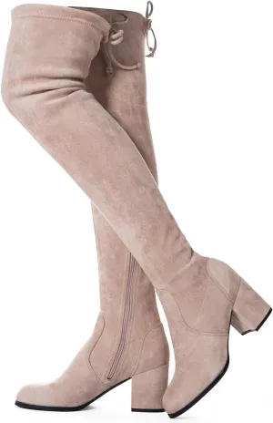 N.N.G Women Over Knee Boots Thigh High Suede Block Heel Lace Up Black Winter Long OTK Comfort