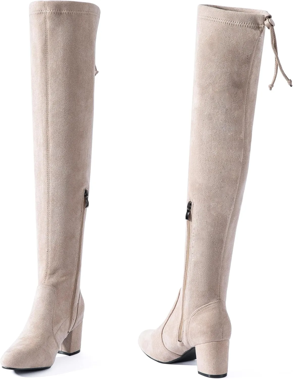 N.N.G Women Over Knee Boots Thigh High Suede Block Heel Lace Up Black Winter Long OTK Comfort