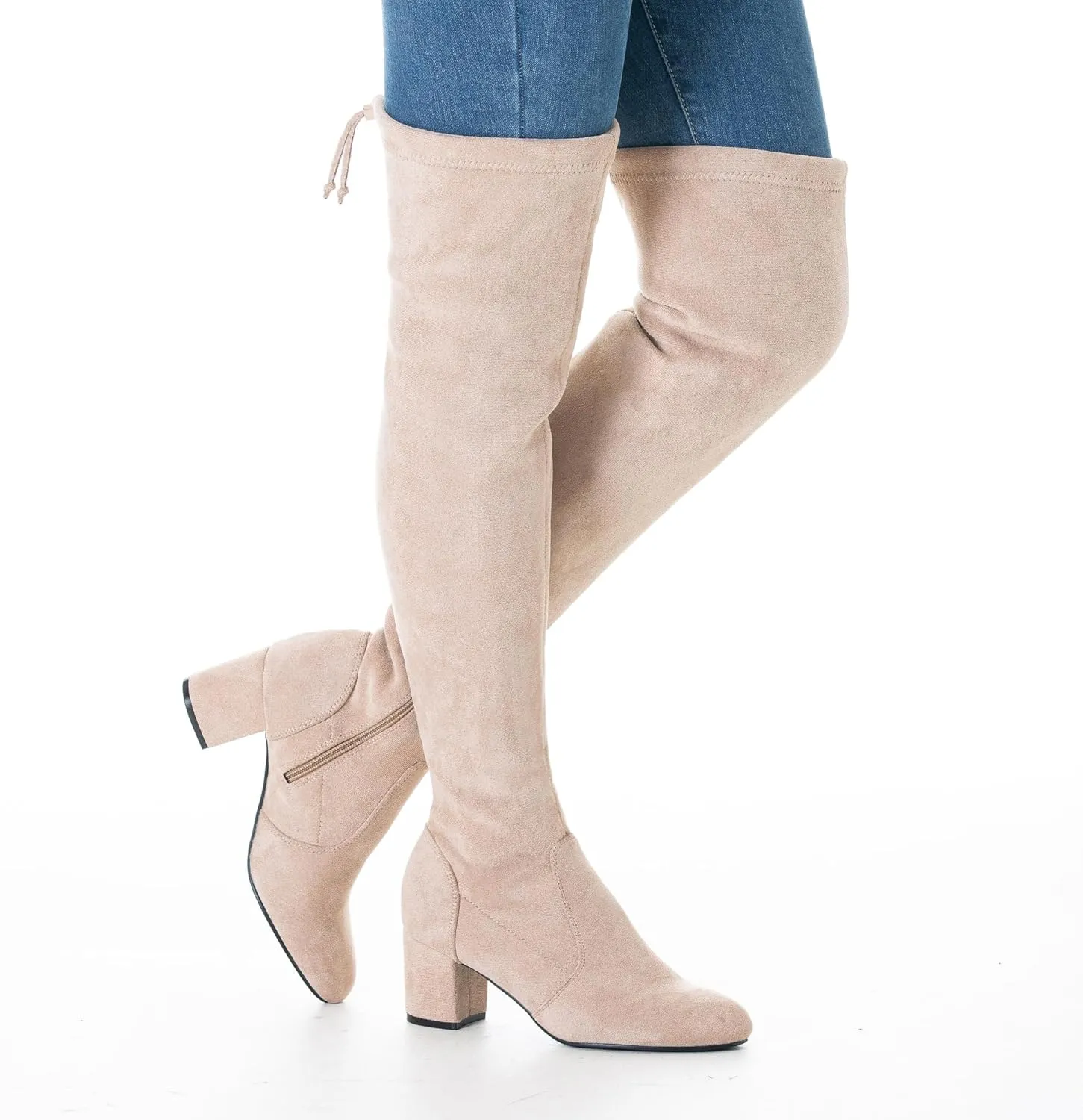 N.N.G Women Over Knee Boots Thigh High Suede Block Heel Lace Up Black Winter Long OTK Comfort