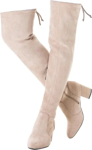 N.N.G Women Over Knee Boots Thigh High Suede Block Heel Lace Up Black Winter Long OTK Comfort