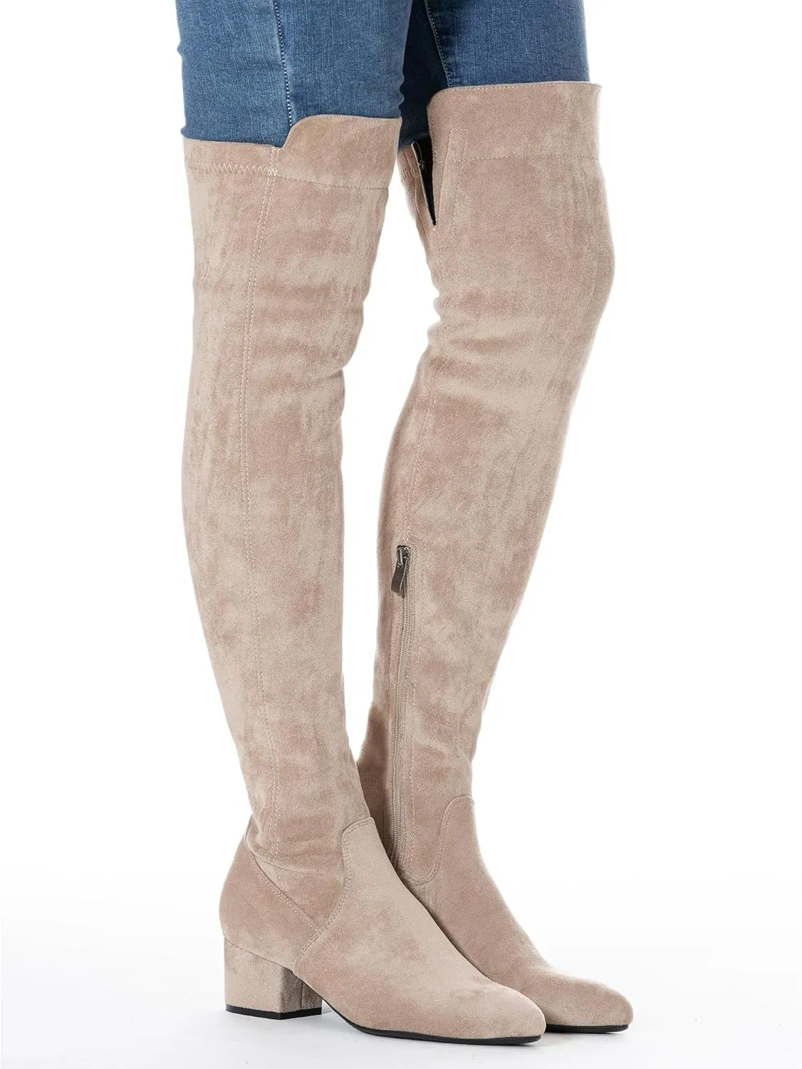 N.N.G Women Over the Knee Boots Thigh High Suede Black Block Low 2 Inch Heel Chunky Above Knee Winter Pointed toe