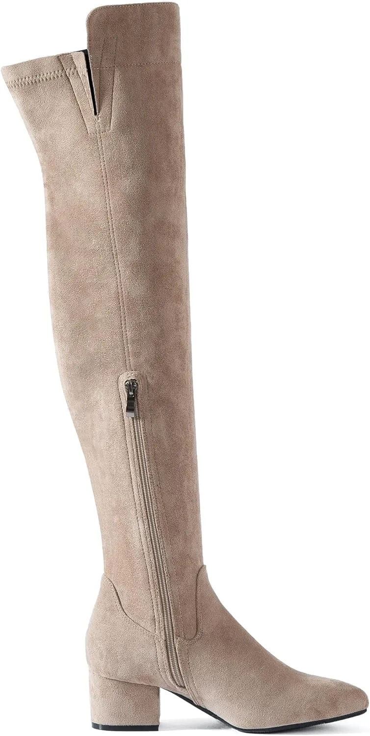 N.N.G Women Over the Knee Boots Thigh High Suede Black Block Low 2 Inch Heel Chunky Above Knee Winter Pointed toe