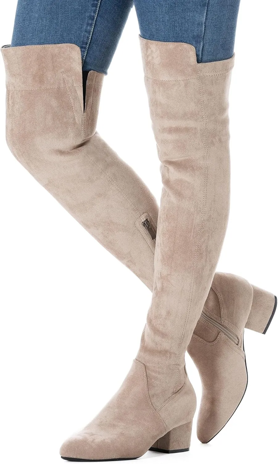 N.N.G Women Over the Knee Boots Thigh High Suede Black Block Low 2 Inch Heel Chunky Above Knee Winter Pointed toe
