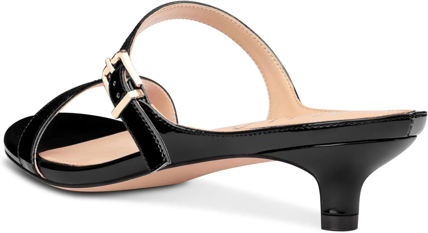 NobleOnly Two Strap Heeled Sandals for Women Kitten Heels Buckle Dress Office Prom Open Toe Slip-on Sandals 1.4 Inches Heels