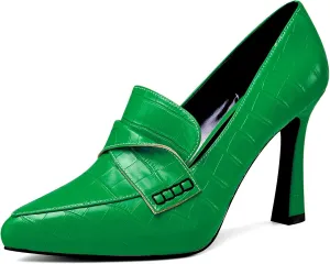 NobleOnly Womens High Heels Slip-on Platform Pumps Comfortable Leather Stilettos Loafers Shoes 4" Heel