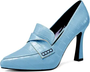 NobleOnly Womens High Heels Slip-on Platform Pumps Comfortable Leather Stilettos Loafers Shoes 4" Heel
