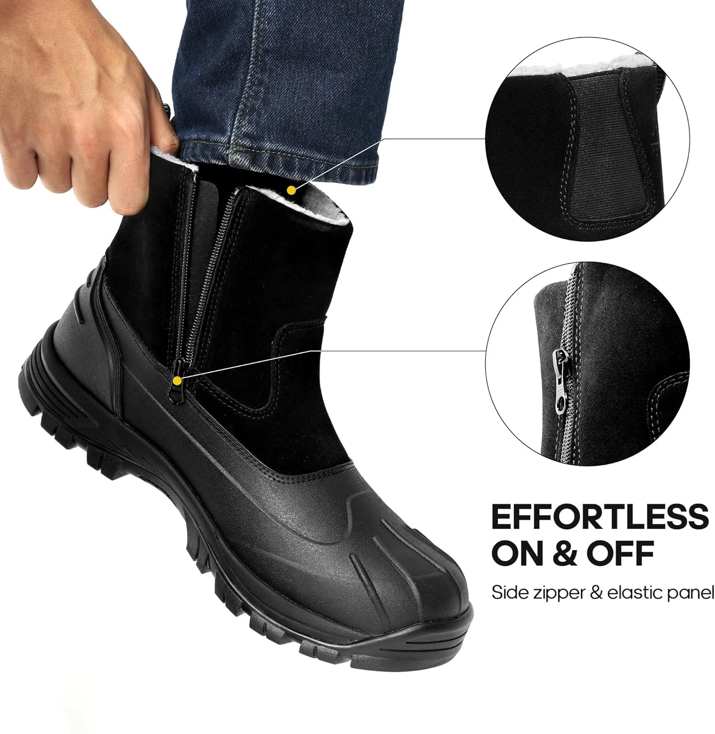 NORTIV 8 Mens Slip on Winter Waterproof Rain Boot for Outdoor