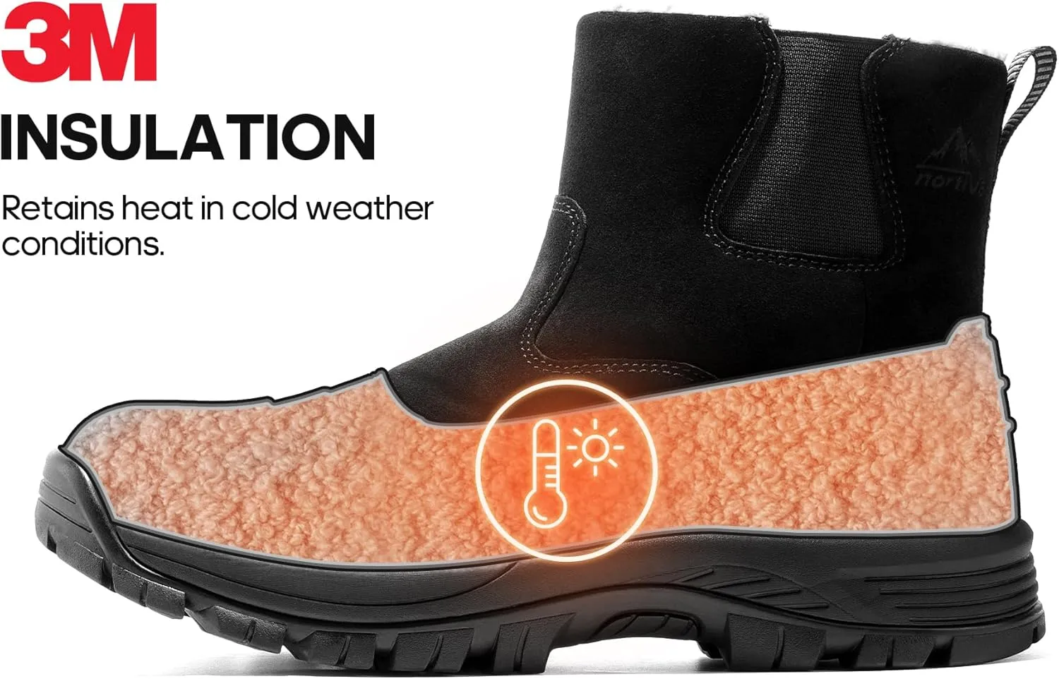 NORTIV 8 Mens Slip on Winter Waterproof Rain Boot for Outdoor