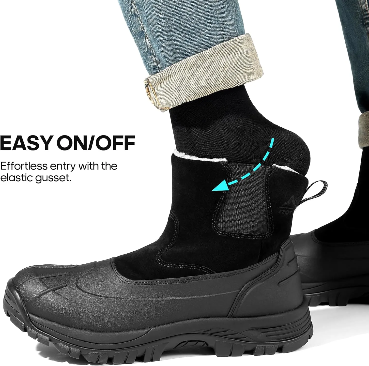 NORTIV 8 Mens Slip on Winter Waterproof Rain Boot for Outdoor