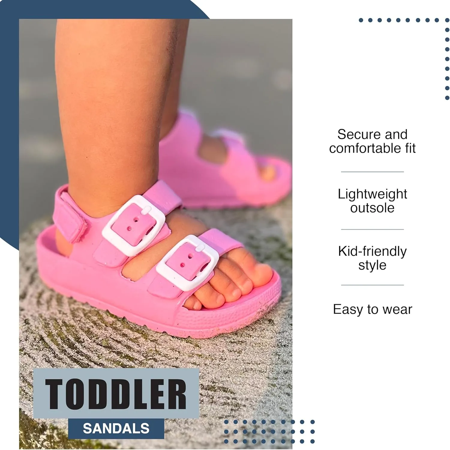 NORTY Toddler Sandals for Boys and Girls - Unisex Sandals for Kids - Toddler Summer Shoes With 2 Adjustable Buckle Straps