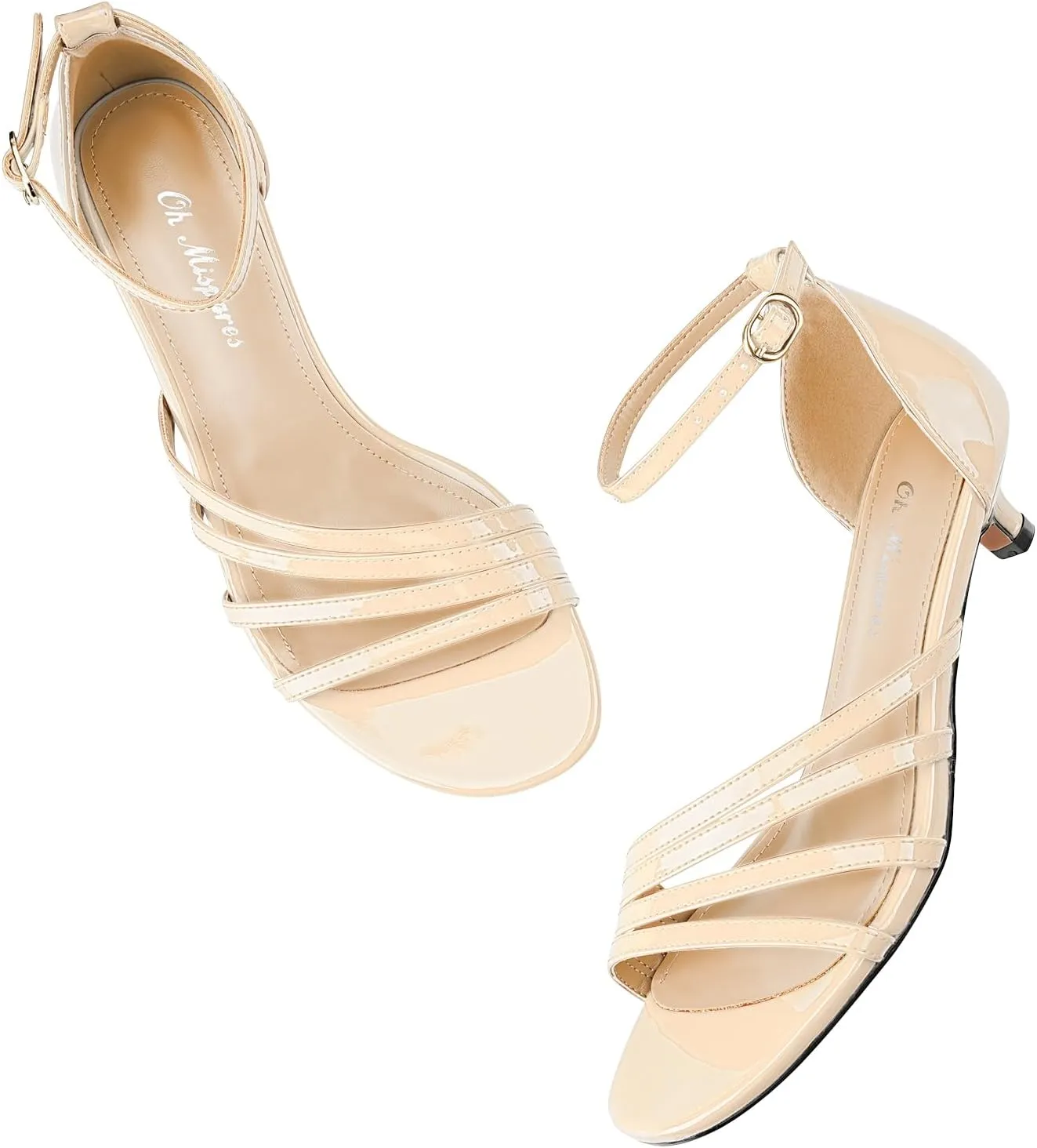 Oh Mispares Women’s Kitten Heel Sandals Round Open Toe Comfortable Strappy Low Heels Adjustable Ankle Strap Buckle Party Prom Office Casual Dress Shoes
