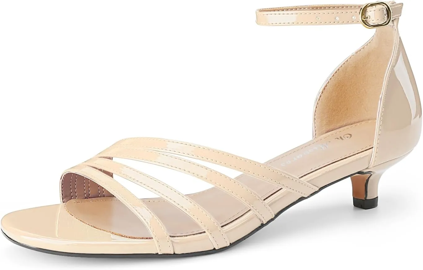 Oh Mispares Women’s Kitten Heel Sandals Round Open Toe Comfortable Strappy Low Heels Adjustable Ankle Strap Buckle Party Prom Office Casual Dress Shoes