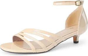 Oh Mispares Women’s Kitten Heel Sandals Round Open Toe Comfortable Strappy Low Heels Adjustable Ankle Strap Buckle Party Prom Office Casual Dress Shoes
