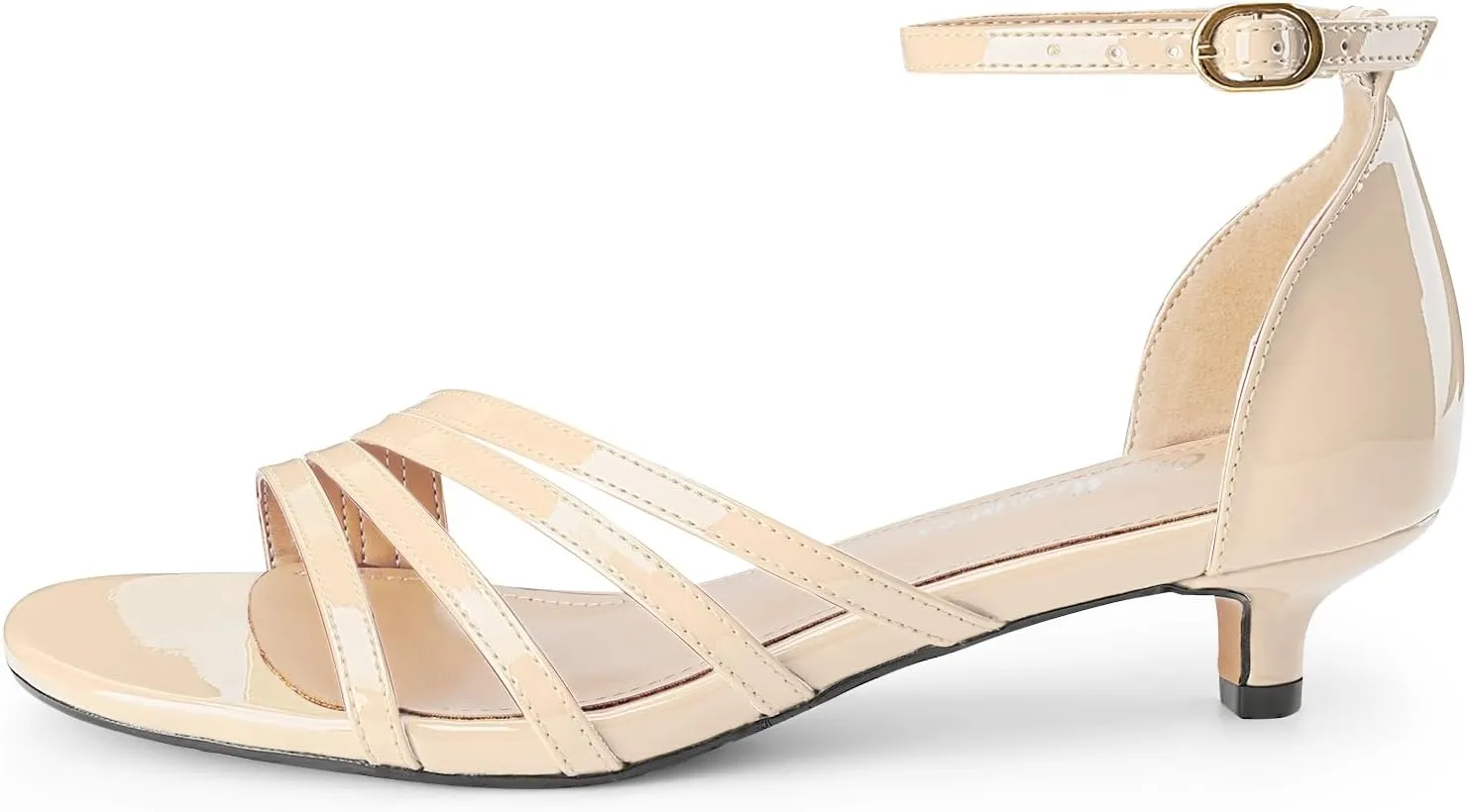 Oh Mispares Women’s Kitten Heel Sandals Round Open Toe Comfortable Strappy Low Heels Adjustable Ankle Strap Buckle Party Prom Office Casual Dress Shoes