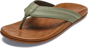 OLUKAI Hiapo Men's Beach Sandals, Full-Grain Leather Flip-Flop Slides, Compression Molded Footbed & Comfort Fit, Enhanced Grip Soles