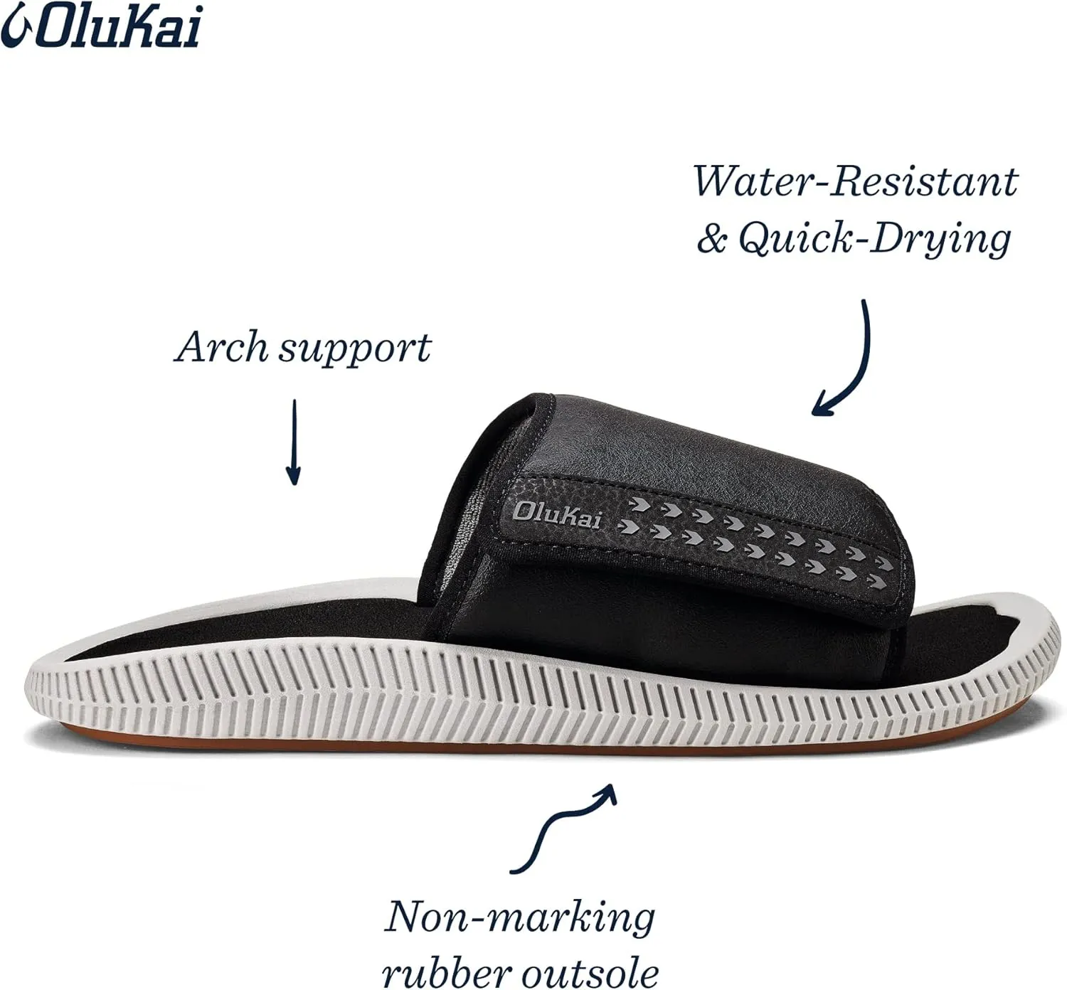 OLUKAI Ulele Olu Men's Slide Sandals, Water Resistant Beach Shoes, Fully Adjustable & Comfort Fit, Wet Grip Rubber Soles