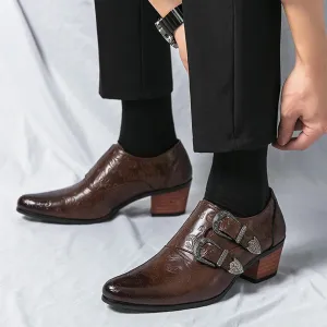 Optigard Men's Double Monk Strap Chelsea Boots,Low Top Pointed Toe Business Oxford Boots Retro Fashion Ballroom Party Western Cowboy Ankle Boots Leather Slip On Formal Loafers