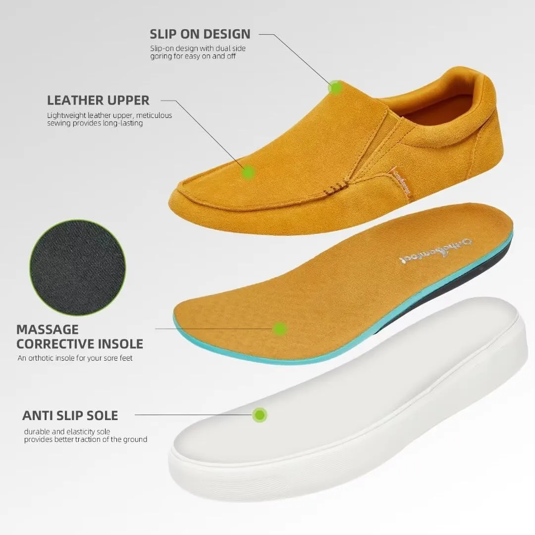 OrthoComfoot Men's Orthopedic Slip-On Loafers Walking Shoes: Casual Arch Support Loafers for Plantar Fasciitis, Comfortable Orthotic Dress Shoes for Foot and Heel Pain Relief